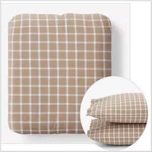 Bundle Windowpane King Fitted Sheet Pillowcases, Company Store Yard-Dyed Taupe